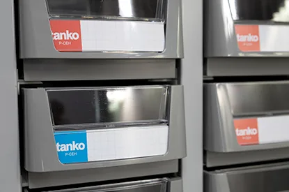 Parts Cabinet — Colored label
