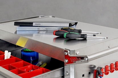 Top shelf is reversible for a flat surface