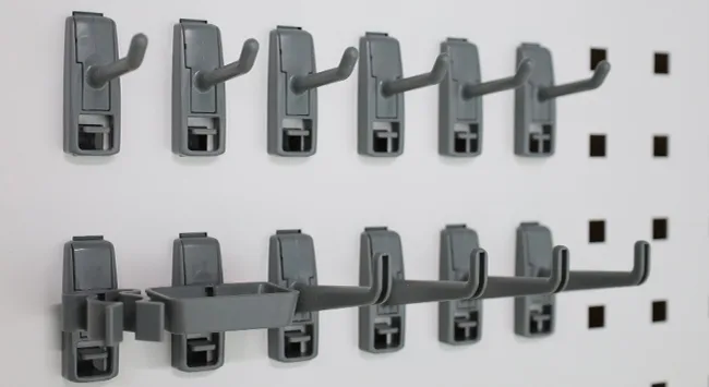 Plastic Hook — Can be applied to perforated boards.