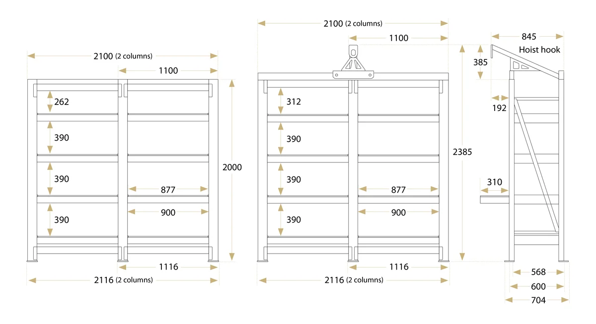 MB-208 Mould Rack dimensions guide
