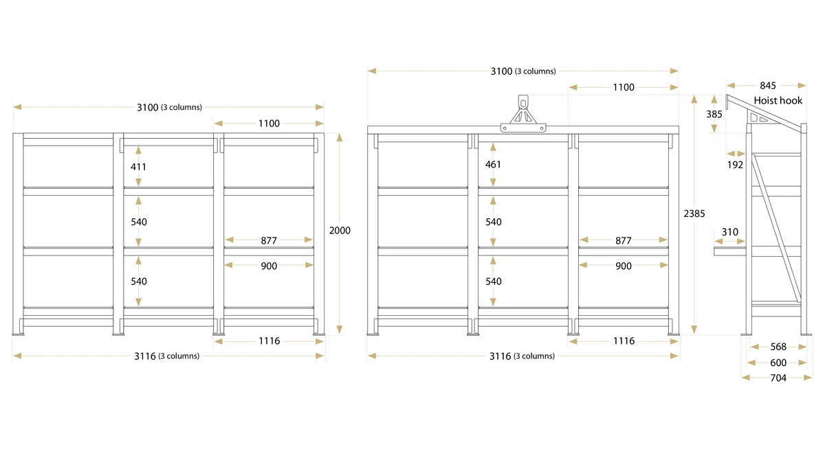 MB-309 Mould Rack dimensions guide