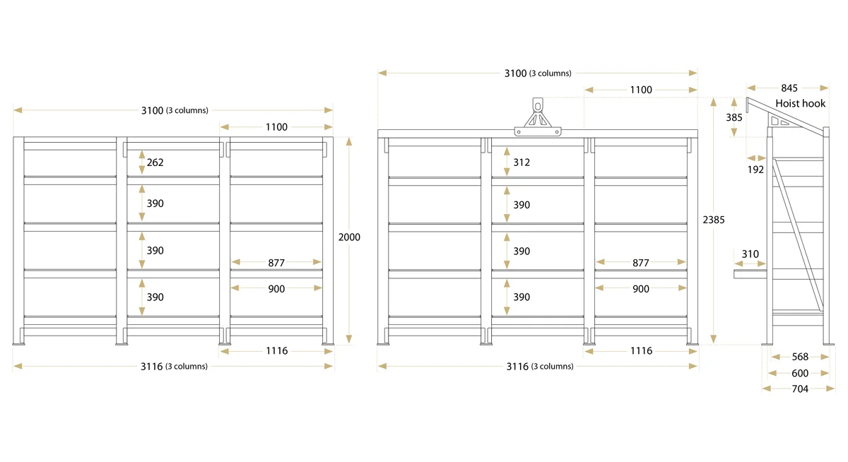 MB-312 Mould Rack dimensions guide