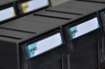 Tilt Out Bin — 3 drawer sizes — Colored label