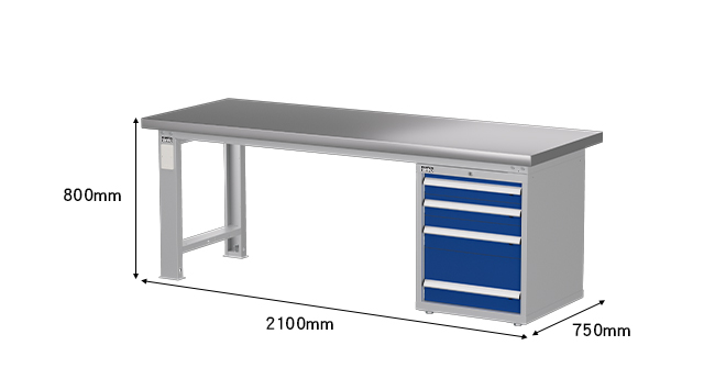 Heavy Duty Workbench — Tool Cabinet WAS-77042W7A — Wood(W), W2100xD750xH800mm